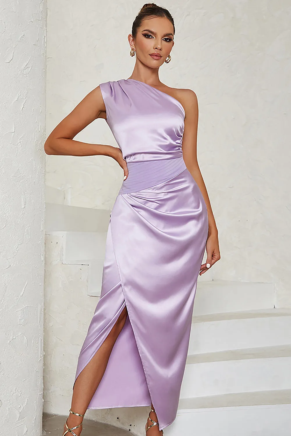One Shoulder Lilac Sheath Sleeveless Cocktail Dress sold by Zapaka product image thumbnail 3