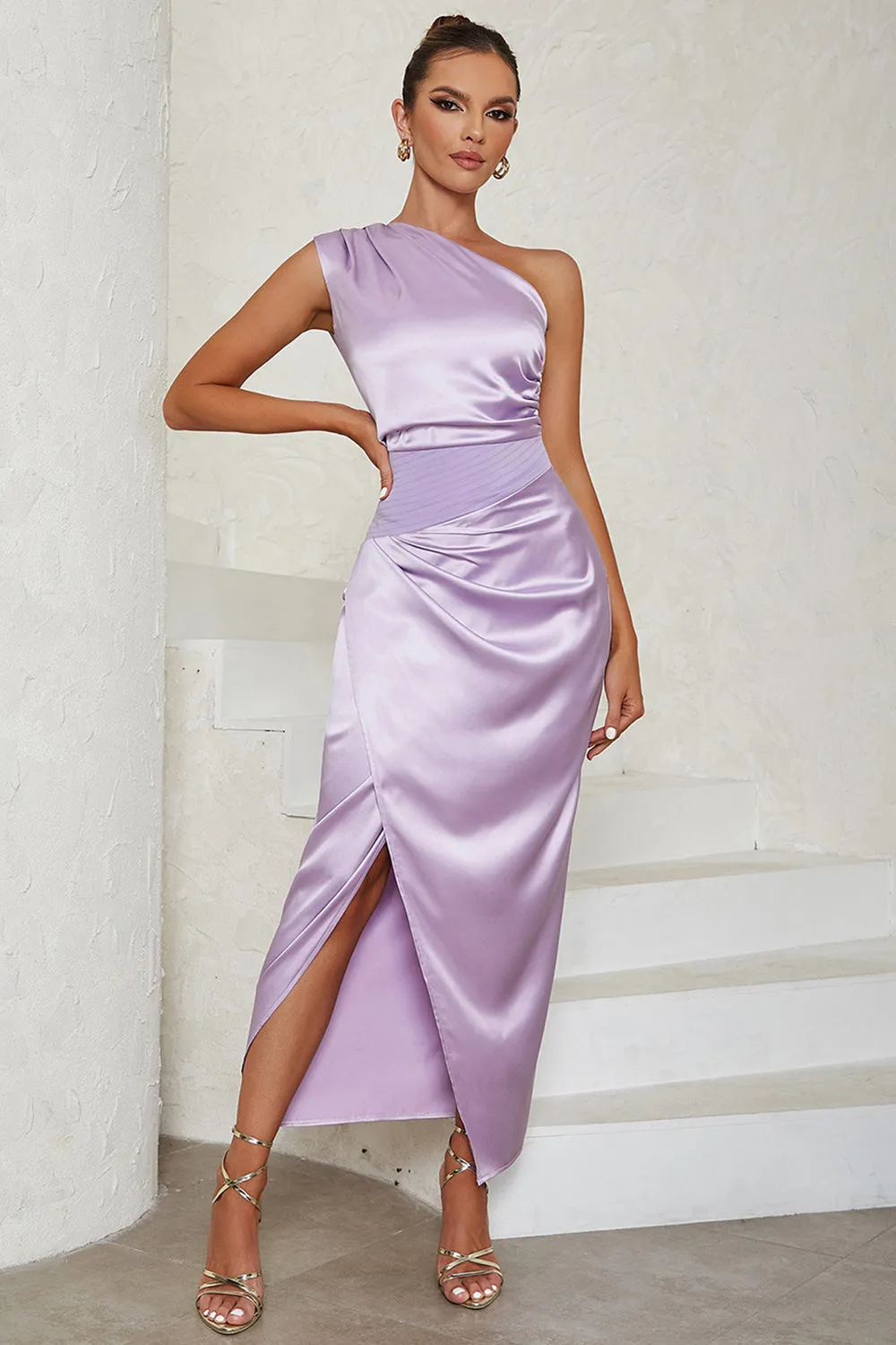 One Shoulder Lilac Sheath Sleeveless Cocktail Dress sold by Zapaka