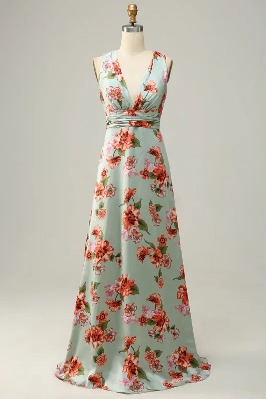 Green Halter Sleeveless A Line Bridesmaid Dress sold by Zapaka