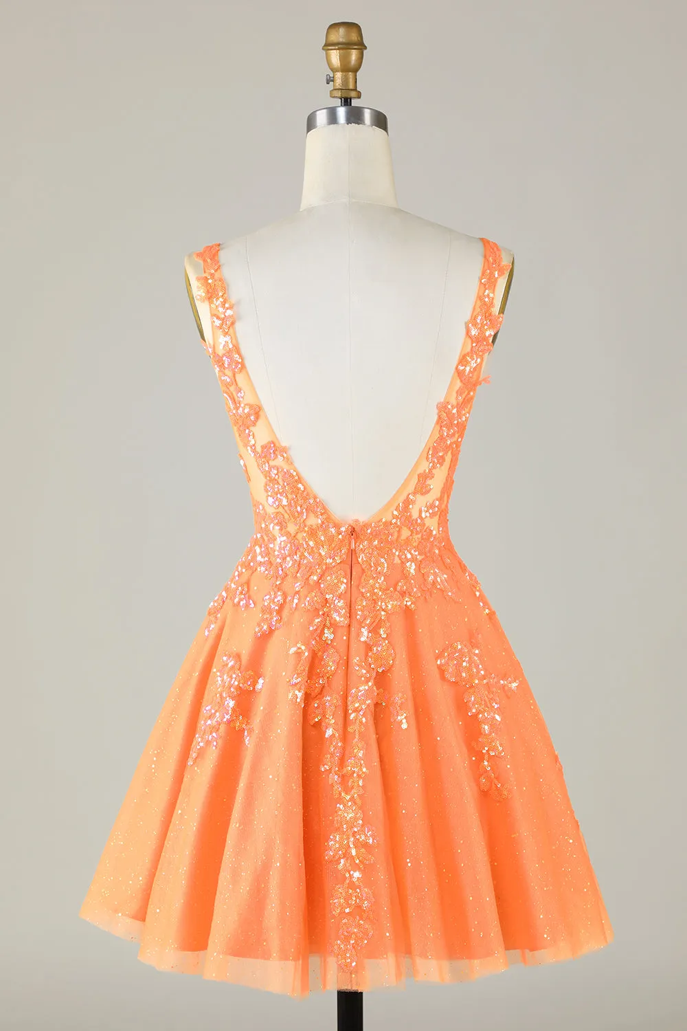 Sparkly Orange A Line Glitter Homecoming Dress with Sequins sold by Zapaka product image thumbnail 2