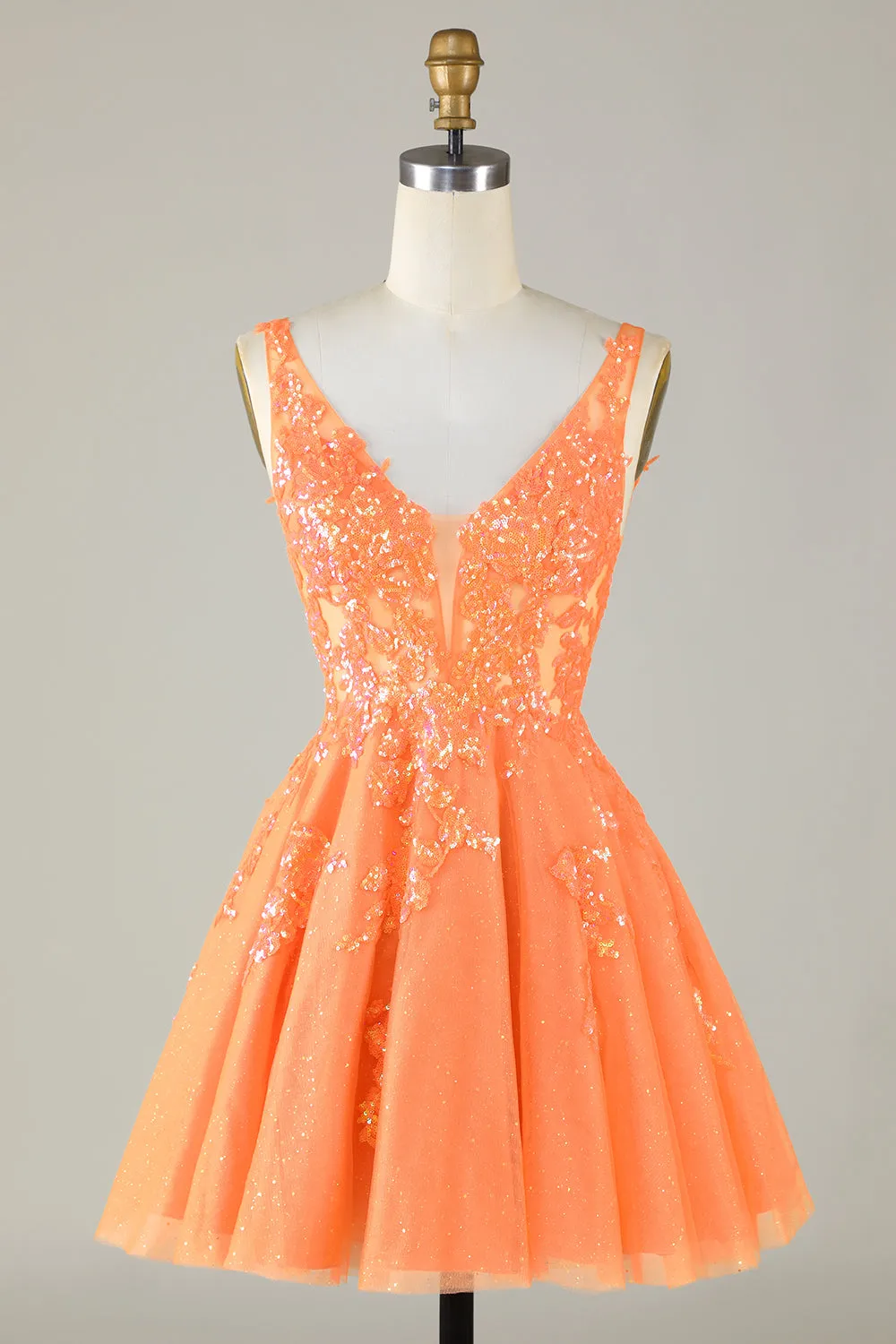 Sparkly Orange A Line Glitter Homecoming Dress with Sequins sold by Zapaka