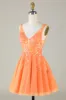 Sparkly Orange A Line Glitter Homecoming Dress with Sequins sold by Zapaka
