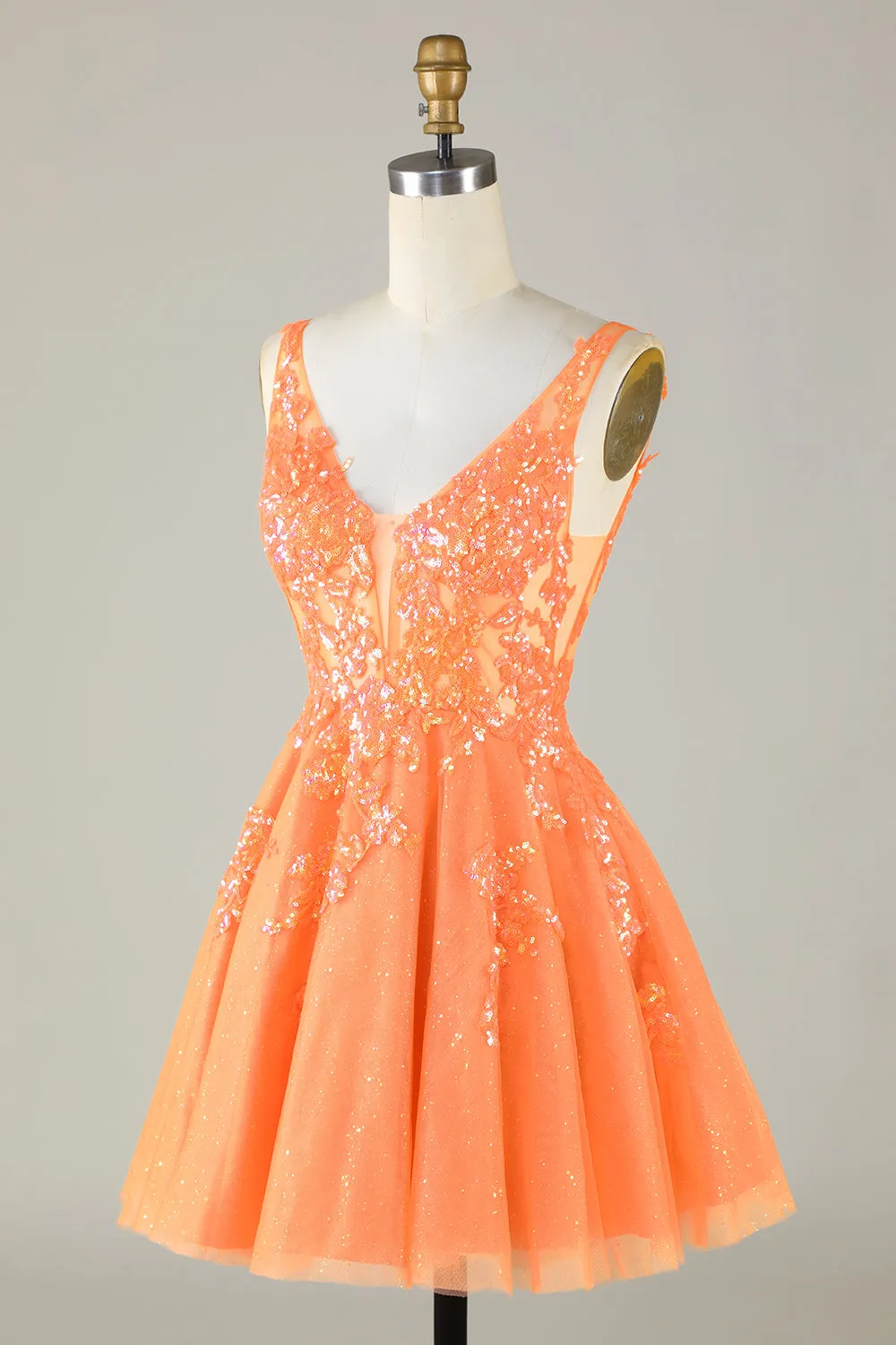 Sparkly Orange A Line Glitter Homecoming Dress with Sequins sold by Zapaka product image thumbnail 5