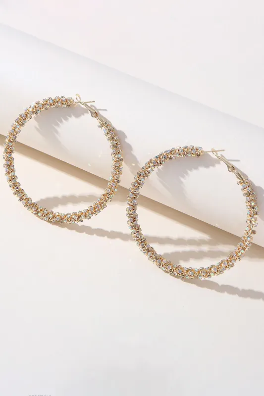 Golden Rhinestones Round Earrings sold by Zapaka