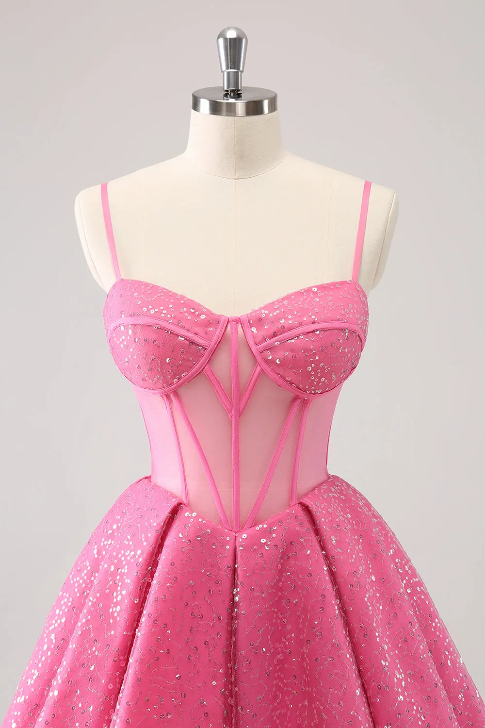 Pink A-Line Spaghetti Straps Corset Cocktail Dress with Sequins sold by Zapaka product image thumbnail 4