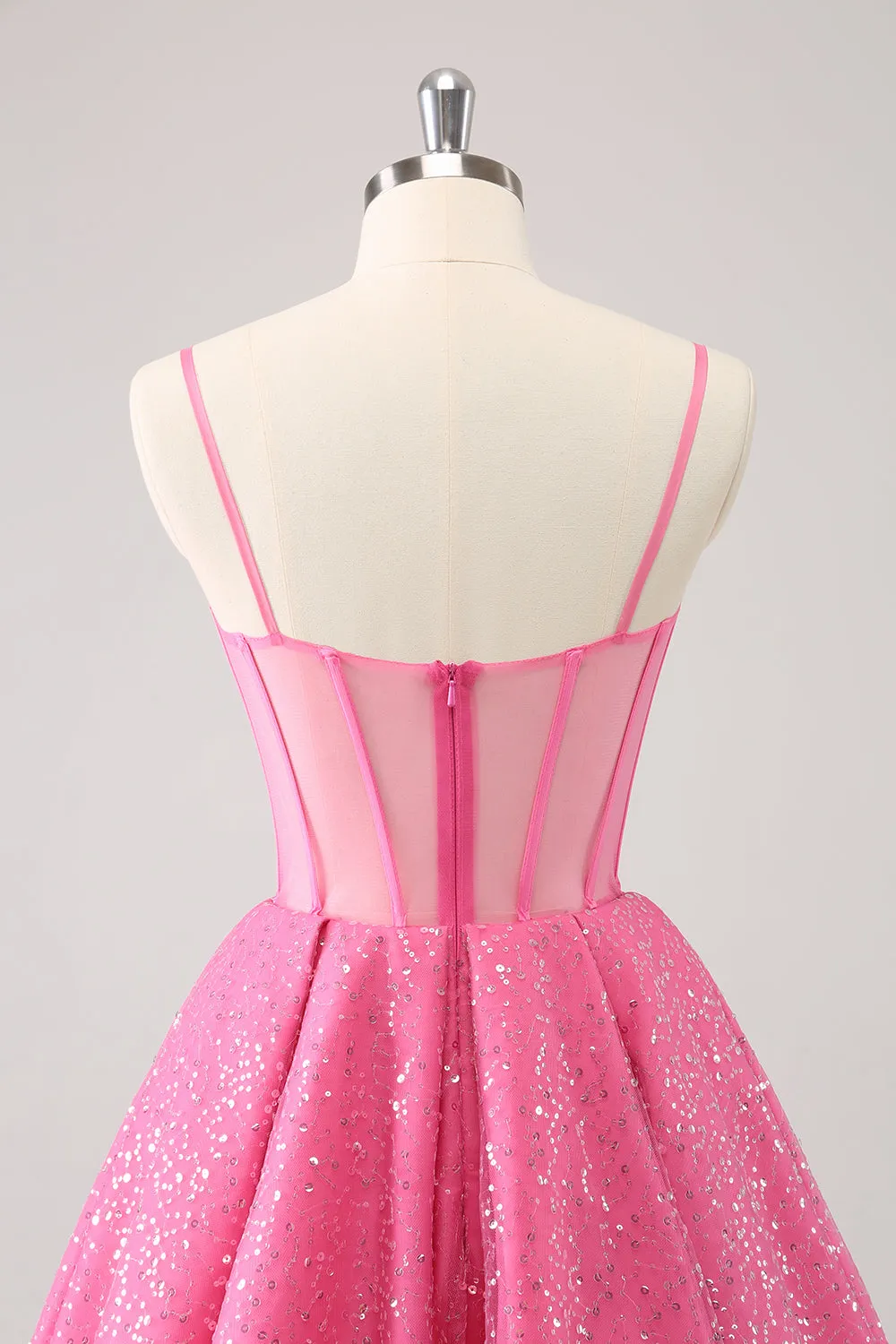 Pink A-Line Spaghetti Straps Corset Cocktail Dress with Sequins sold by Zapaka product image thumbnail 5