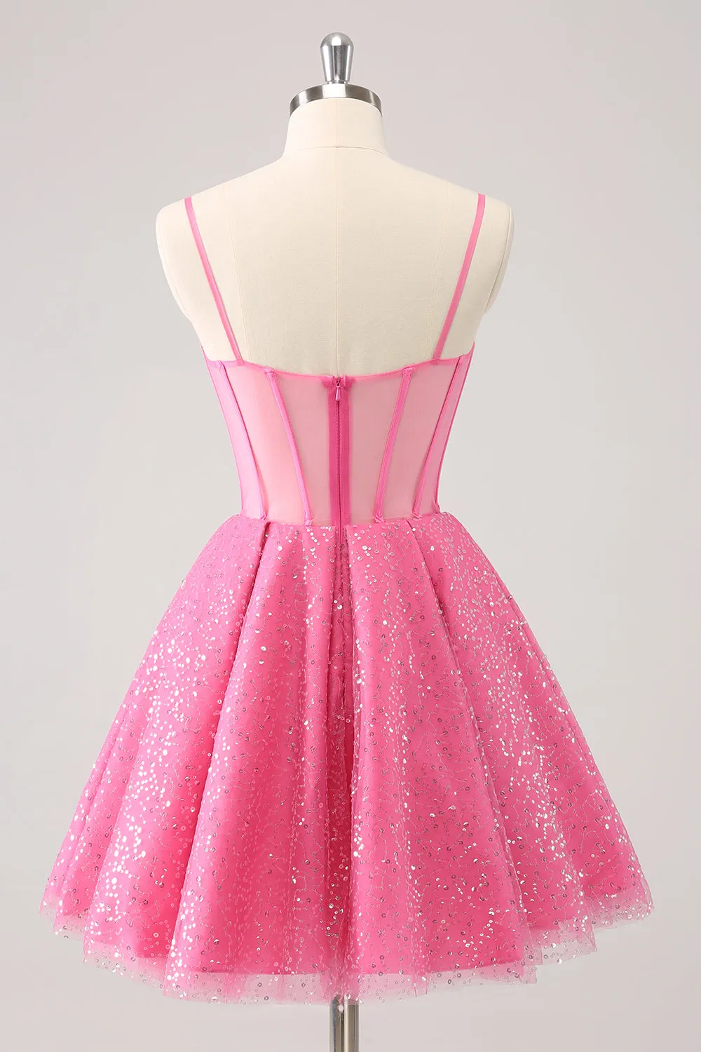 Pink A-Line Spaghetti Straps Corset Cocktail Dress with Sequins sold by Zapaka product image thumbnail 2