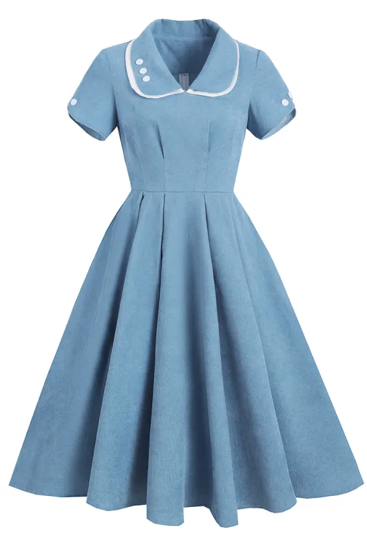 Vintage Blue Solid 1950s Swing Dress sold by Zapaka