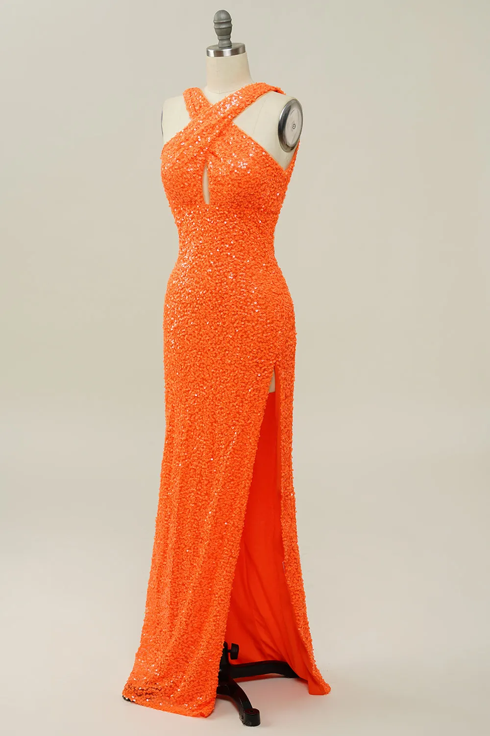 Orange Halter Sequined Backless Mermaid Prom Dress sold by Zapaka product image thumbnail 4