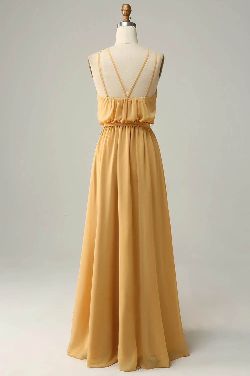 A Line Halter Yellow Long Bridesmaid Dress with Bowknot sold by Zapaka product image thumbnail 2