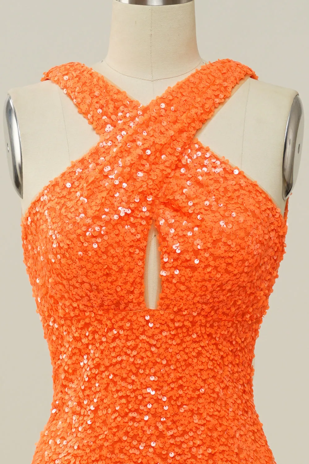 Orange Halter Sequined Backless Mermaid Prom Dress sold by Zapaka product image thumbnail 5