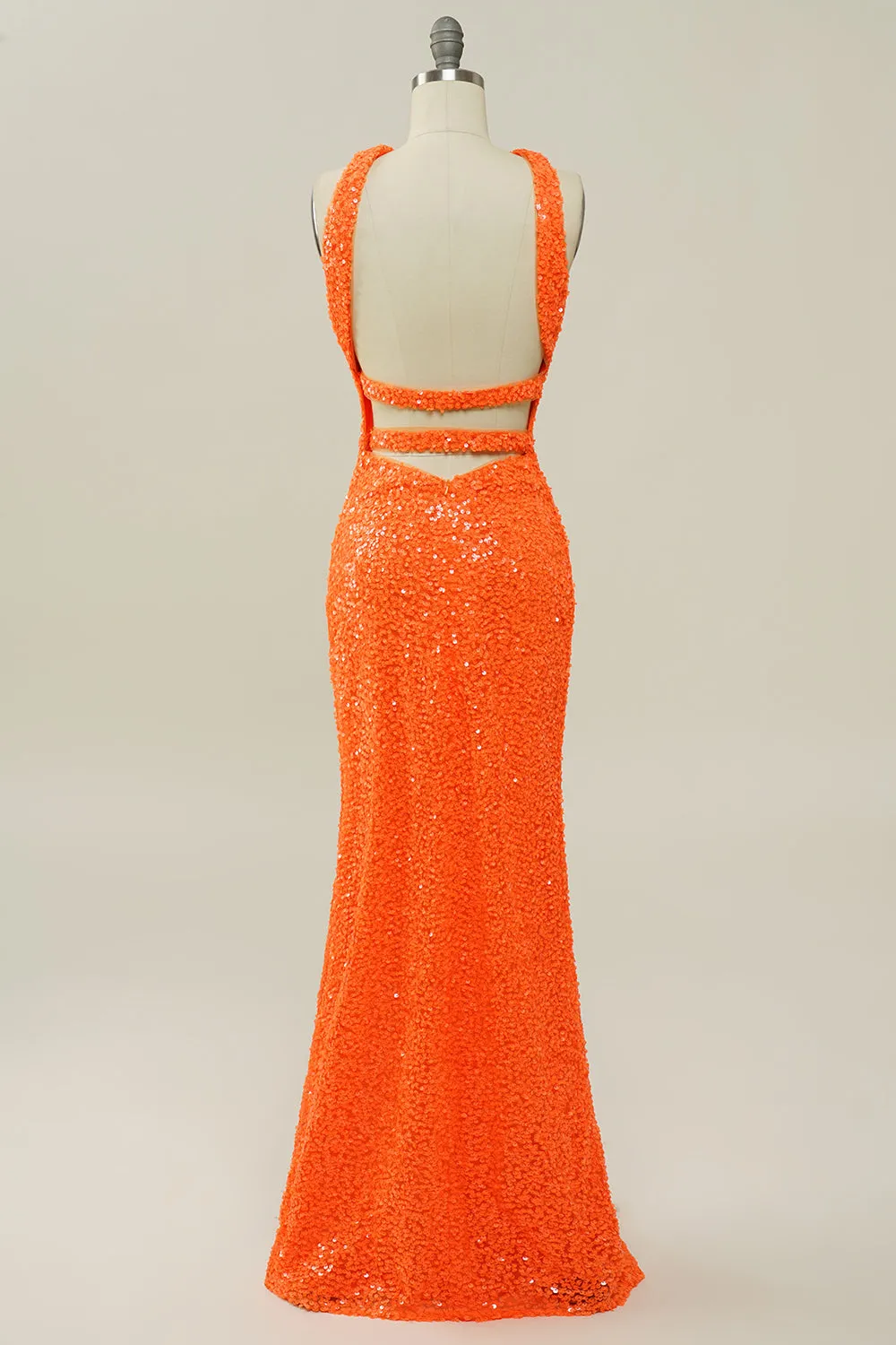 Orange Halter Sequined Backless Mermaid Prom Dress sold by Zapaka product image thumbnail 2