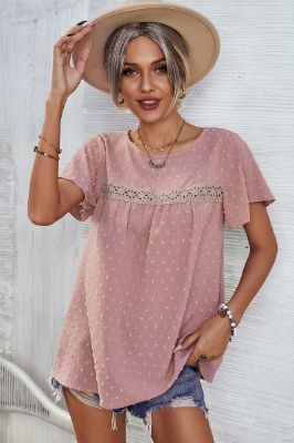Pink Summer Casual Top with Polka Dots sold by Zapaka