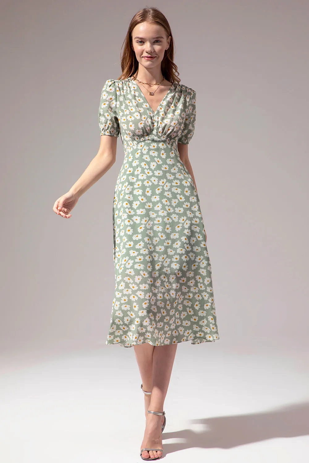 1950s Floral Print Green Casual Dress sold by Zapaka product image thumbnail 5