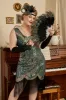 Golden and Green 1920s Plus Size Dress with 20s Accessories Set sold by Zapaka