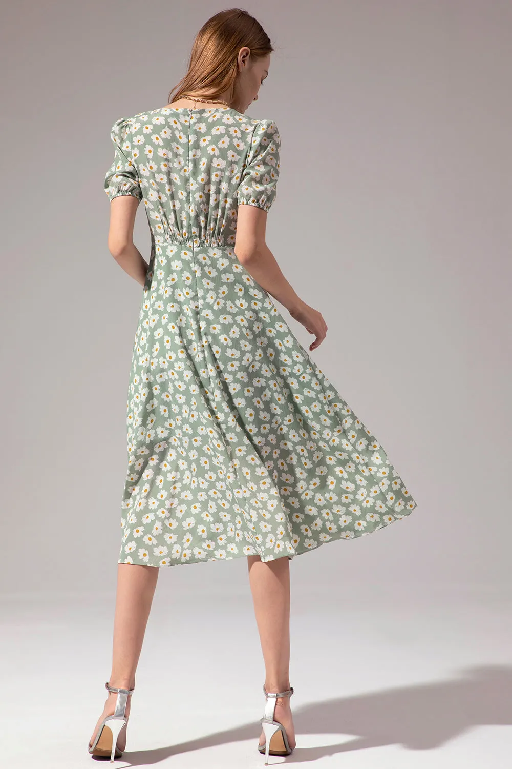 1950s Floral Print Green Casual Dress sold by Zapaka product image thumbnail 2