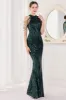 Mermaid Halter Dark Green Sequins Long Prom Dress sold by Zapaka