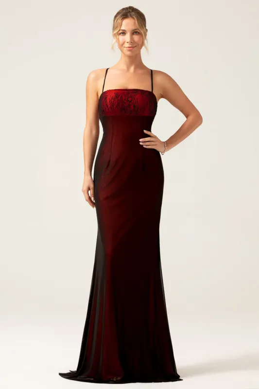 Sheath Black Red Bridesmaid Dress with Lace-up Back sold by Zapaka
