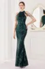 Mermaid Halter Dark Green Sequins Long Prom Dress sold by Zapaka