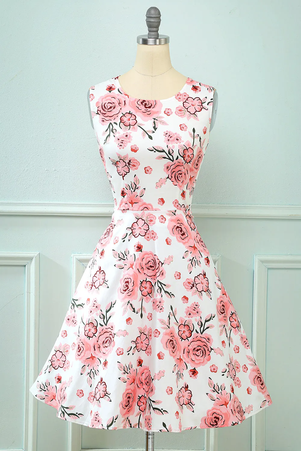 Blue Printed Floral Swing Vintage Dress sold by Zapaka product image thumbnail 3