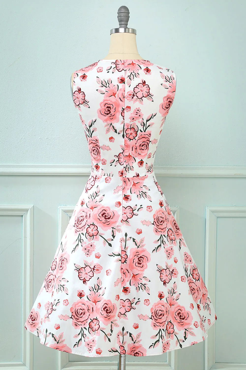 Blue Printed Floral Swing Vintage Dress sold by Zapaka product image thumbnail 4