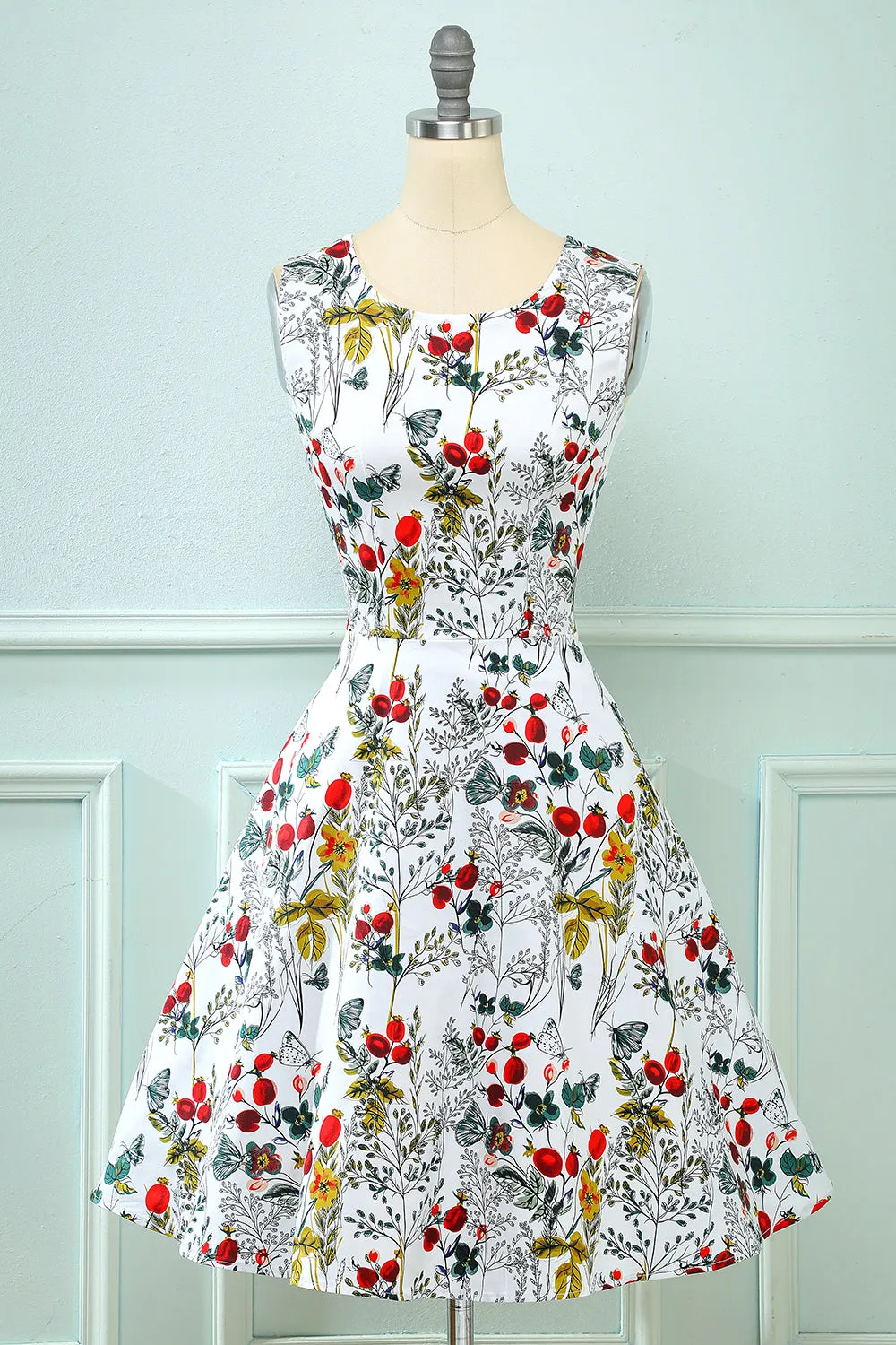 Blue Printed Floral Swing Vintage Dress sold by Zapaka product image thumbnail 5