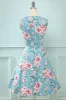 Blue Printed Floral Swing Vintage Dress sold by Zapaka