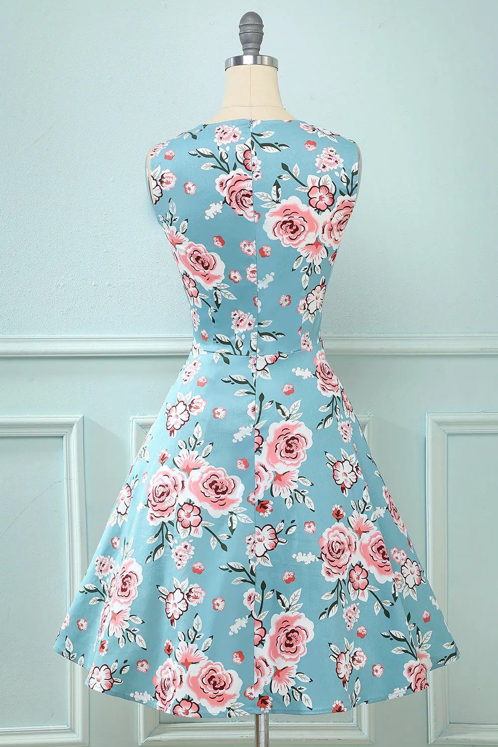 Blue Printed Floral Swing Vintage Dress sold by Zapaka product image thumbnail 2
