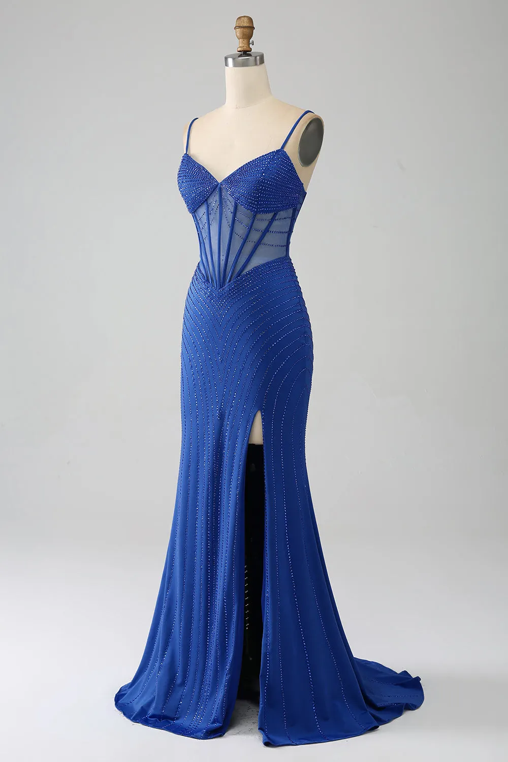 Royal Blue Mermaid Corset Prom Dress with Beading sold by Zapaka product image thumbnail 3