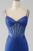 Royal Blue Mermaid Corset Prom Dress with Beading sold by Zapaka