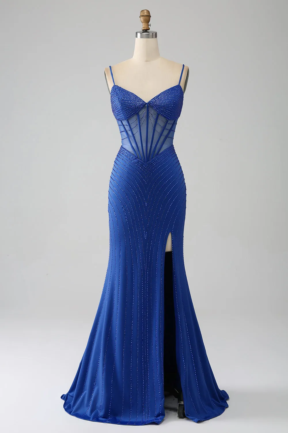 Royal Blue Mermaid Corset Prom Dress with Beading sold by Zapaka
