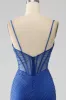 Royal Blue Mermaid Corset Prom Dress with Beading sold by Zapaka