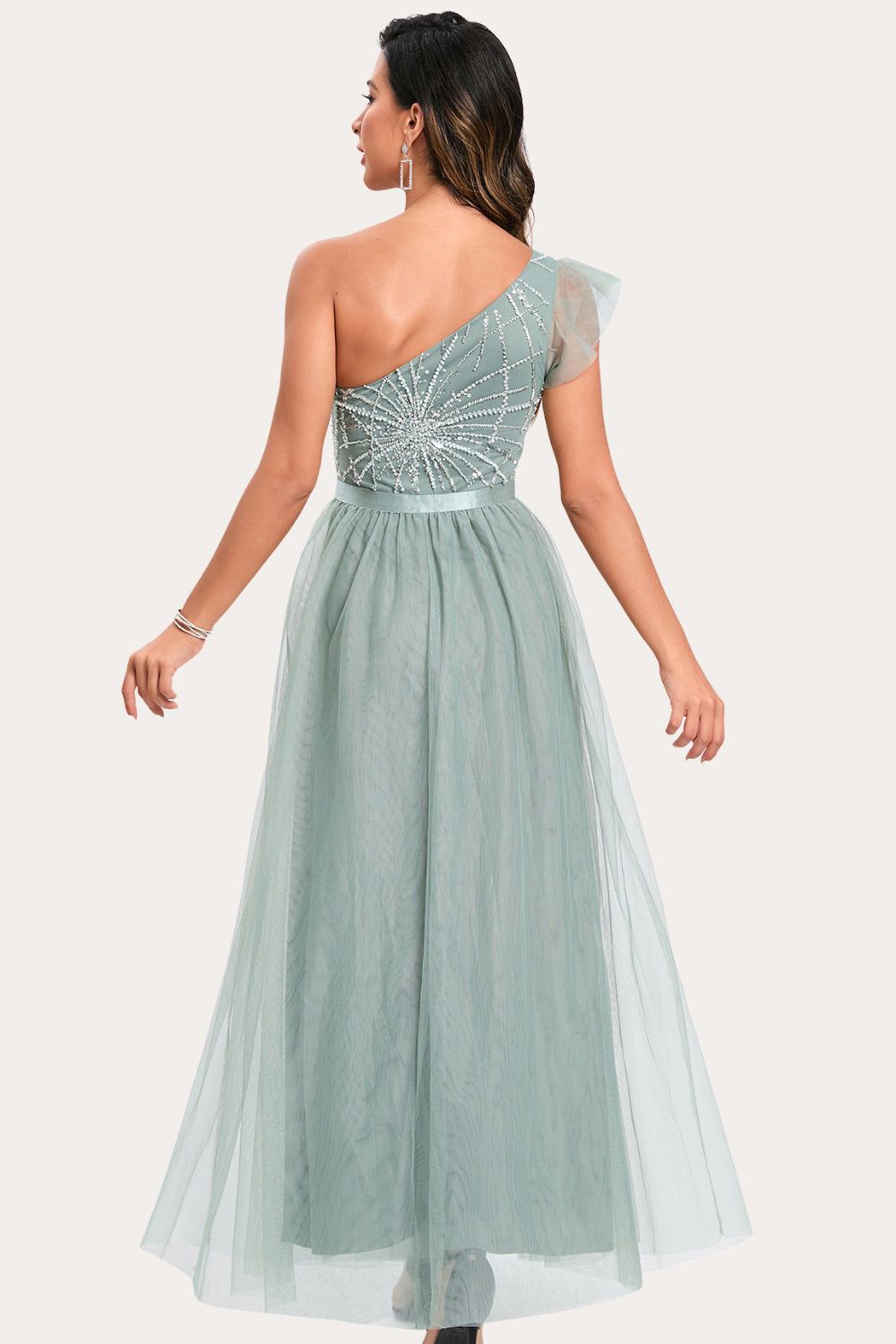 Sparkly Sage Beaded Long Tulle Prom Dress sold by Zapaka product image thumbnail 2
