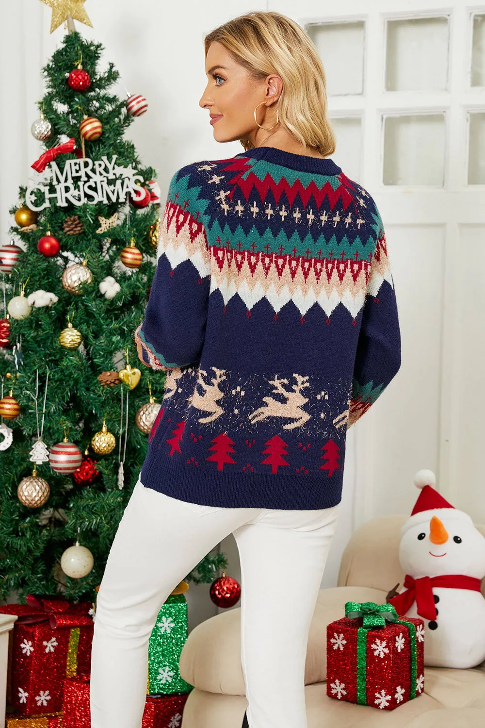 Fawn Jacquard Pullover Christmas Tree Sweater sold by Zapaka product image thumbnail 2
