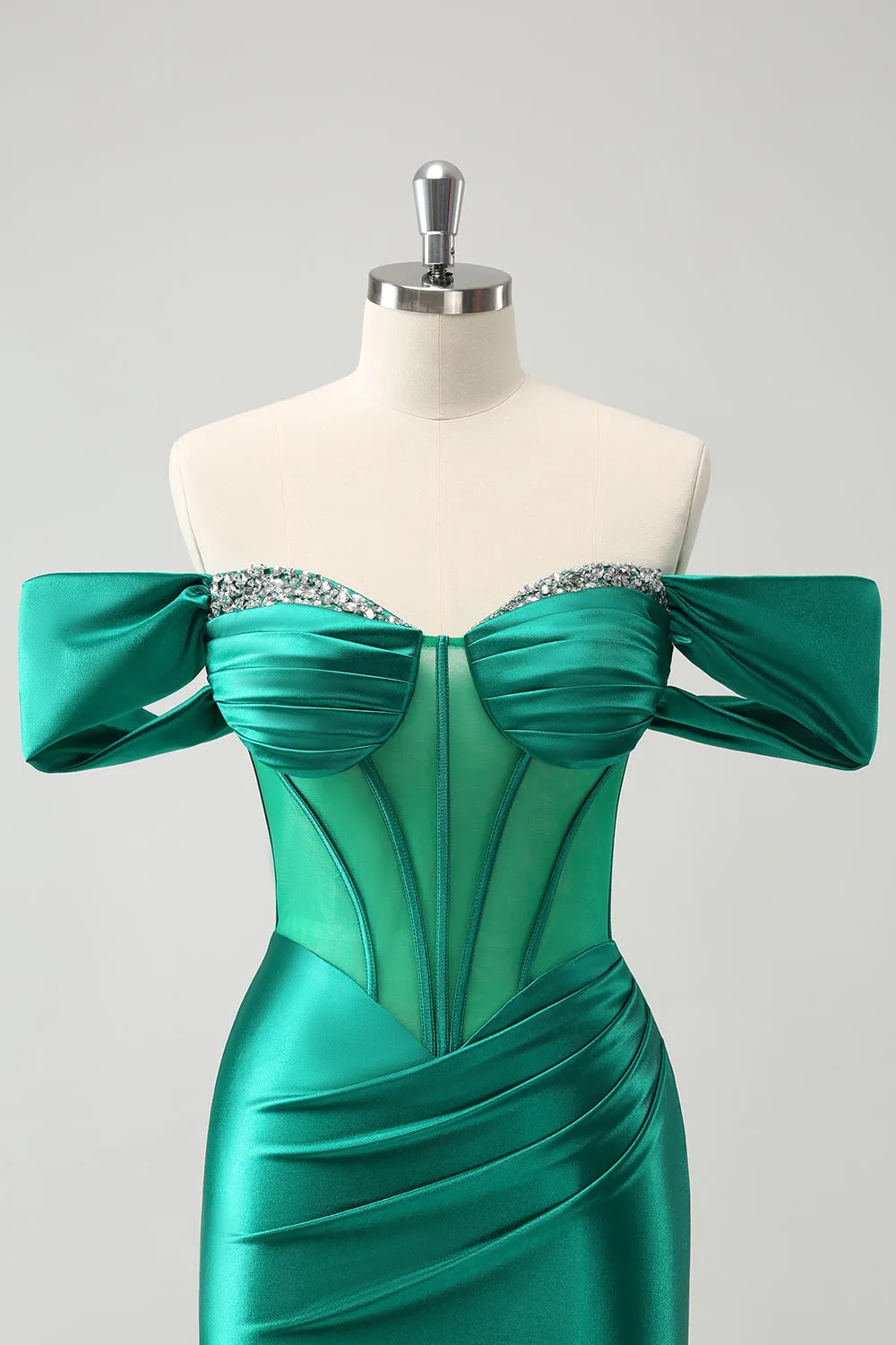 Green Off the Shoulder Satin Tight Homecoming Dress with Beading sold by Zapaka product image thumbnail 4
