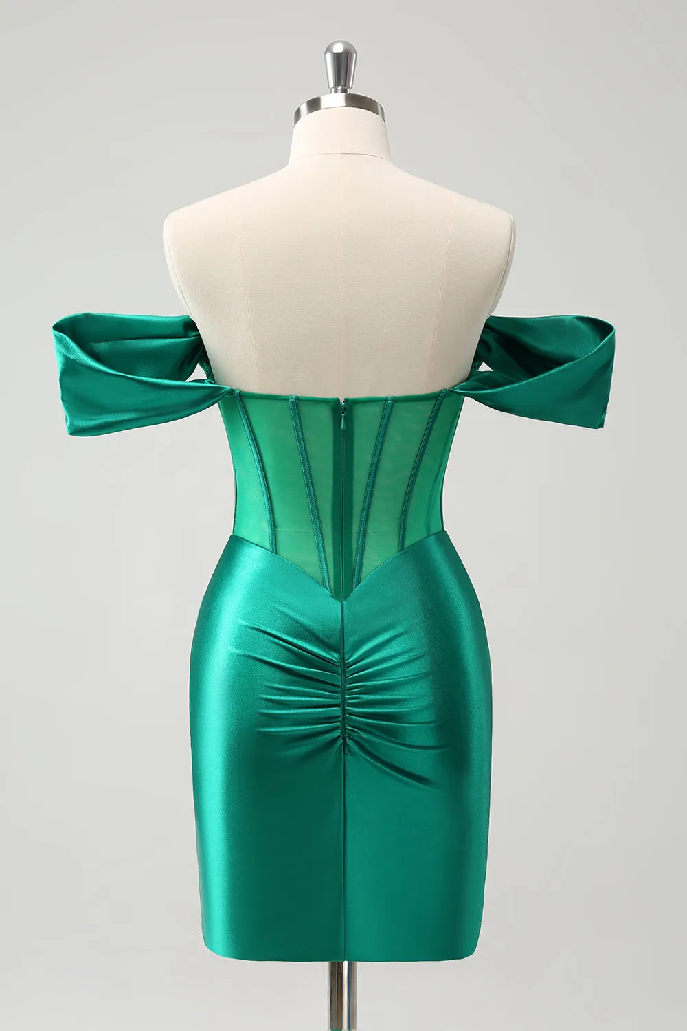 Green Off the Shoulder Satin Tight Homecoming Dress with Beading sold by Zapaka product image thumbnail 2