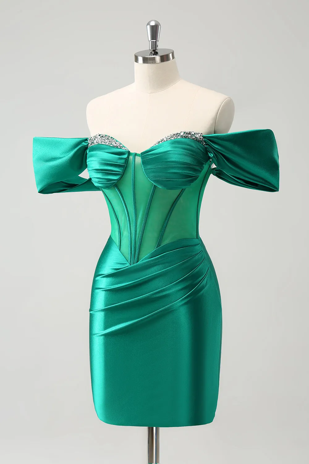 Green Off the Shoulder Satin Tight Homecoming Dress with Beading sold by Zapaka product image thumbnail 3