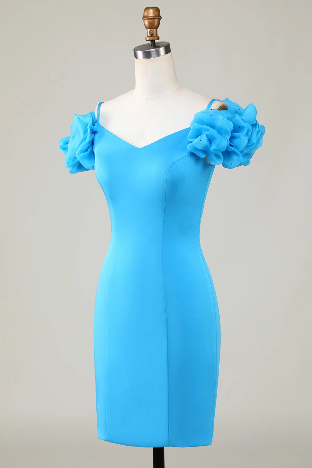 Bodycon Off the Shoulder Blue Short Homecoming Dress with Ruffles sold by Zapaka product image thumbnail 3