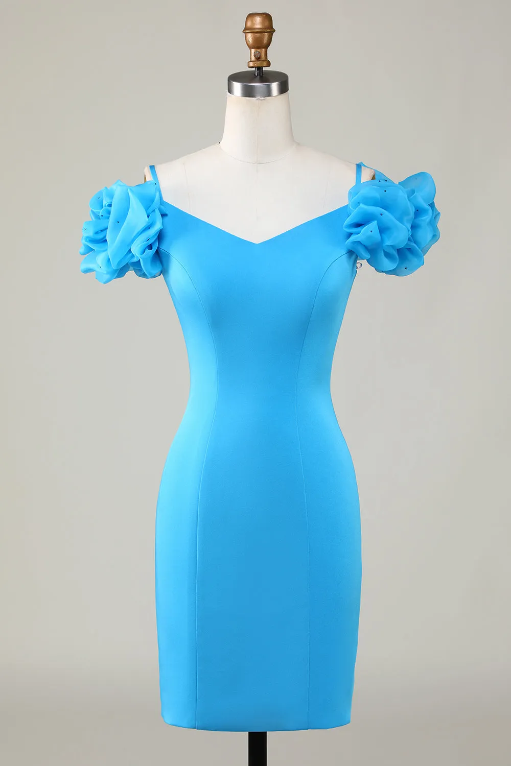 Bodycon Off the Shoulder Blue Short Homecoming Dress with Ruffles sold by Zapaka