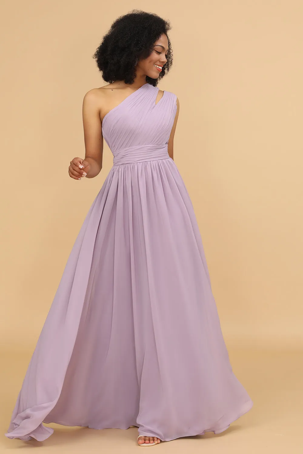 Lilac Chiffon One Shoulder Bridemaids Dress with Ruffles sold by Zapaka product image thumbnail 3