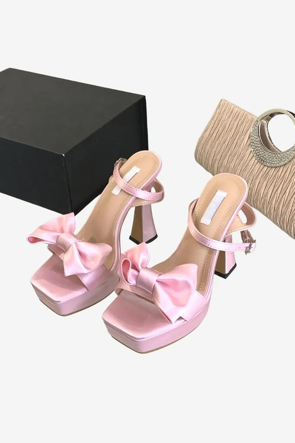 Pink Chunky High Heel Sandals with Bow sold by Zapaka product image thumbnail 3