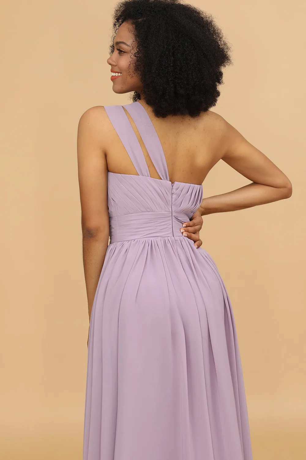 Lilac Chiffon One Shoulder Bridemaids Dress with Ruffles sold by Zapaka product image thumbnail 5