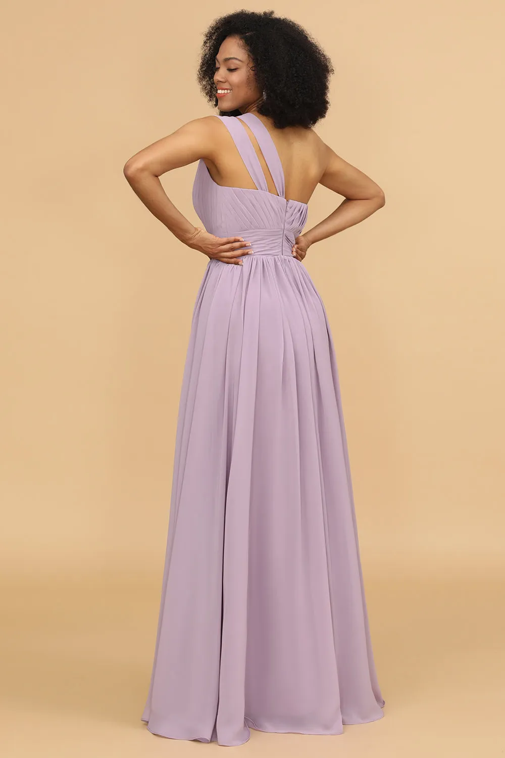 Lilac Chiffon One Shoulder Bridemaids Dress with Ruffles sold by Zapaka product image thumbnail 2