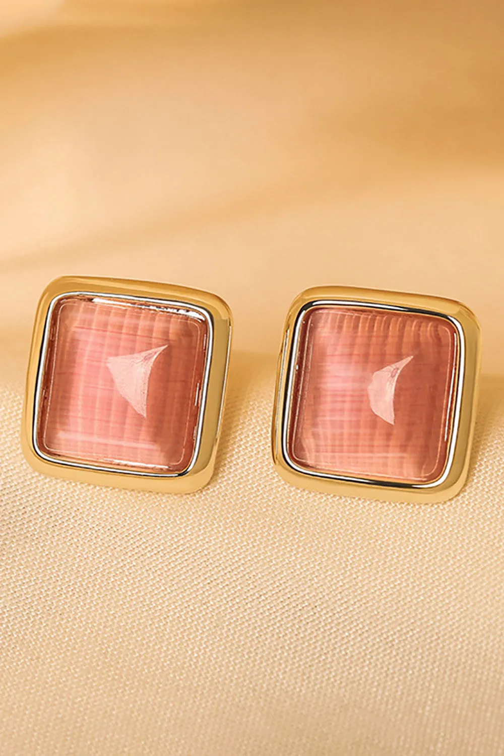 Geometric Square Pink Stud Earrings sold by Zapaka product image thumbnail 3