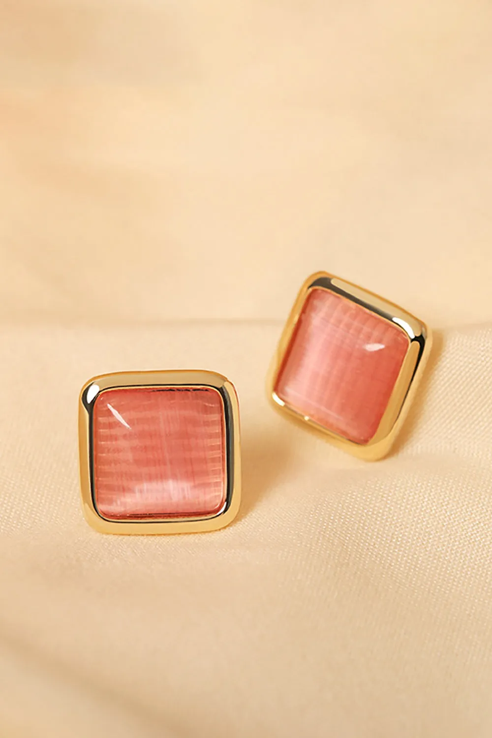 Geometric Square Pink Stud Earrings sold by Zapaka