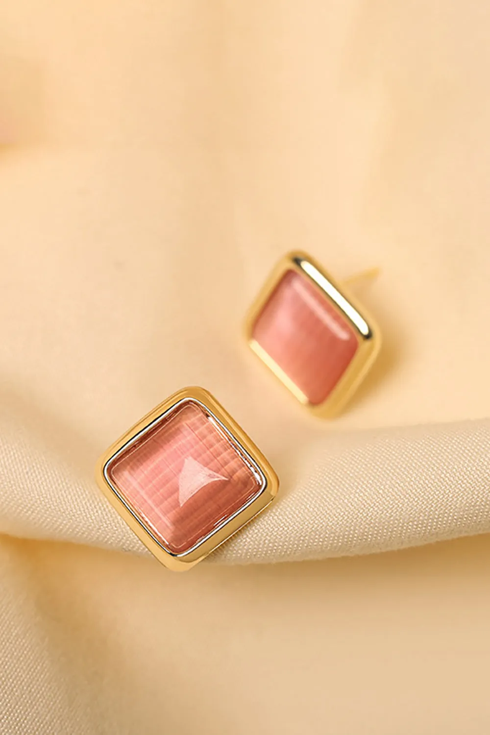 Geometric Square Pink Stud Earrings sold by Zapaka product image thumbnail 2