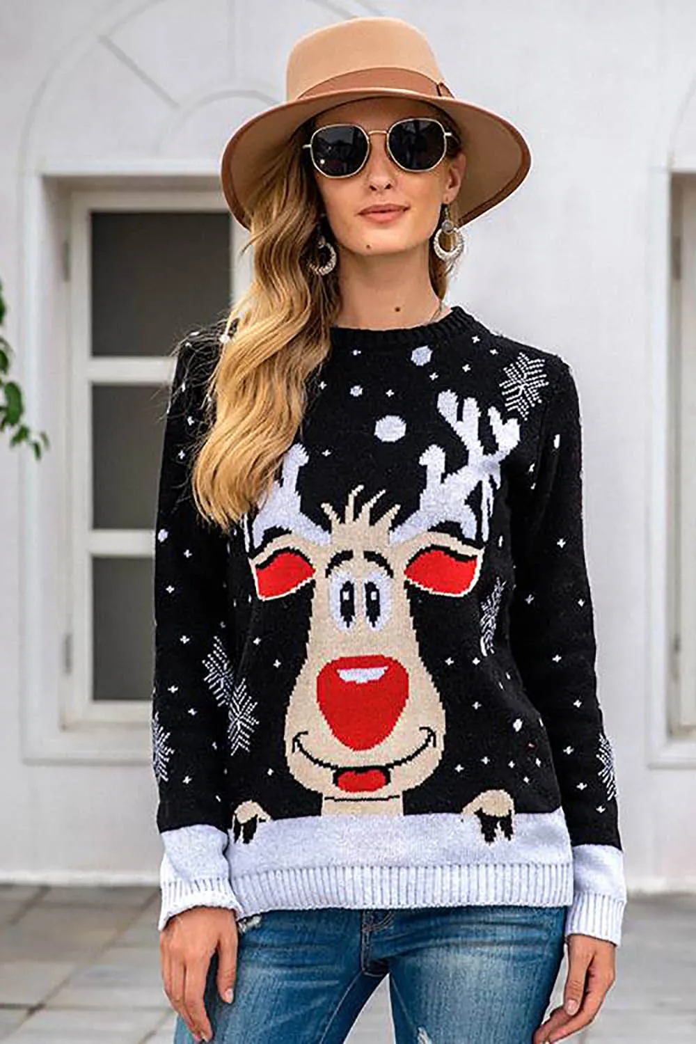 Black Christmas Reindeer Black Snowflake Sweater sold by Zapaka product image thumbnail 4