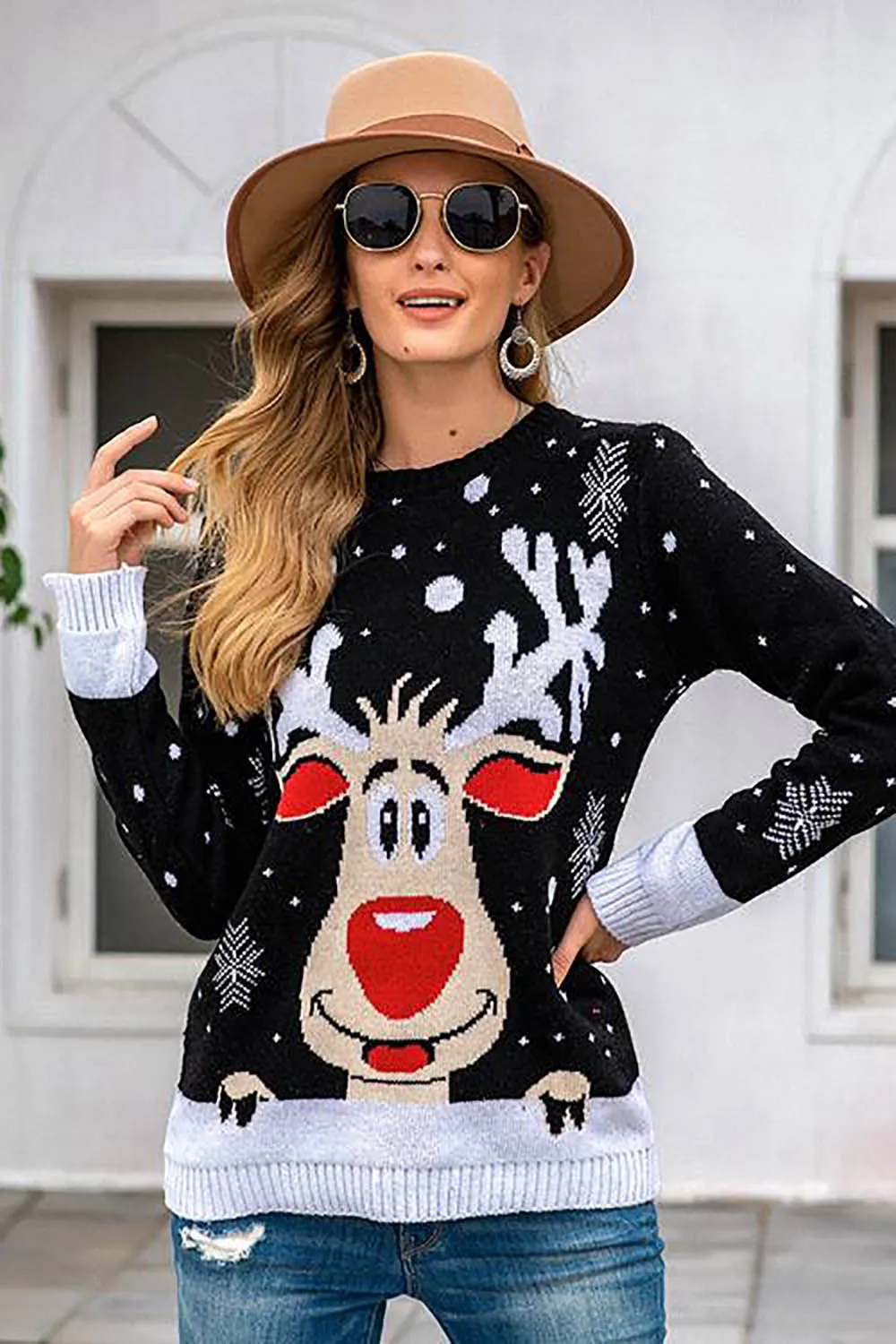 Black Christmas Reindeer Black Snowflake Sweater sold by Zapaka