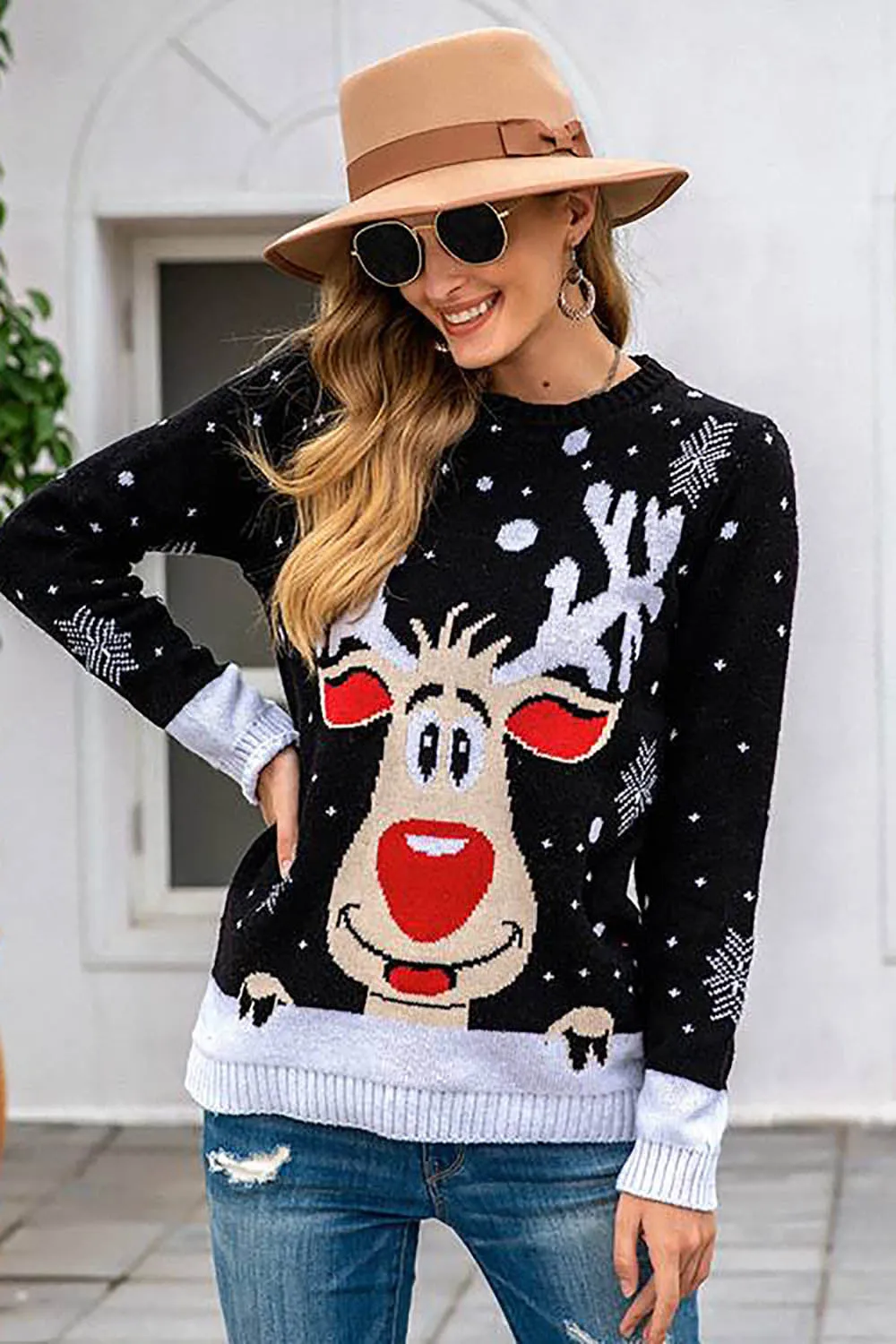 Black Christmas Reindeer Black Snowflake Sweater sold by Zapaka product image thumbnail 5