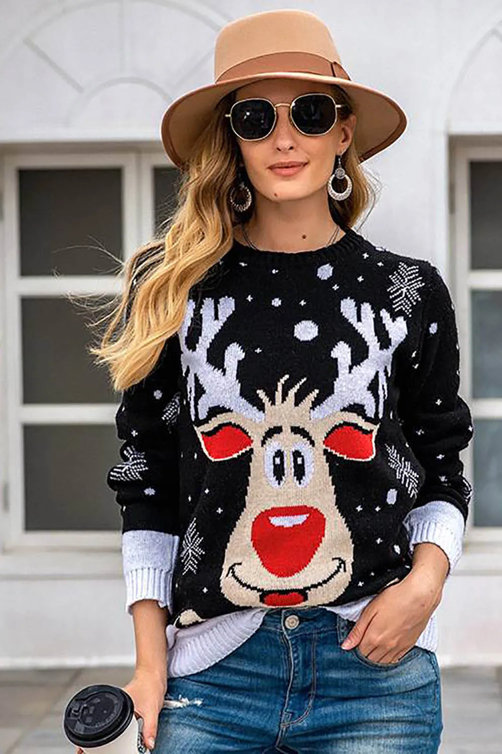 Black Christmas Reindeer Black Snowflake Sweater sold by Zapaka product image thumbnail 3